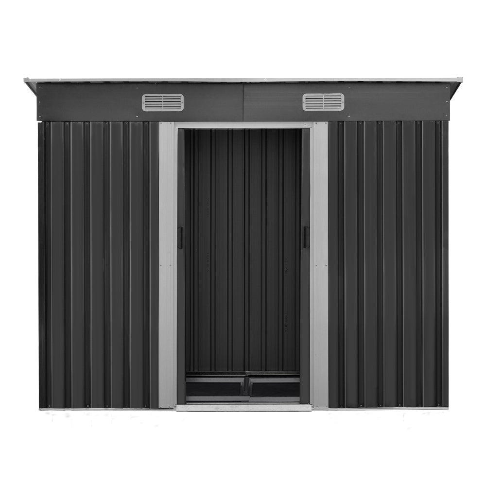 2.38X1.31M Garden Shed With Metal Base And Sliding Door
