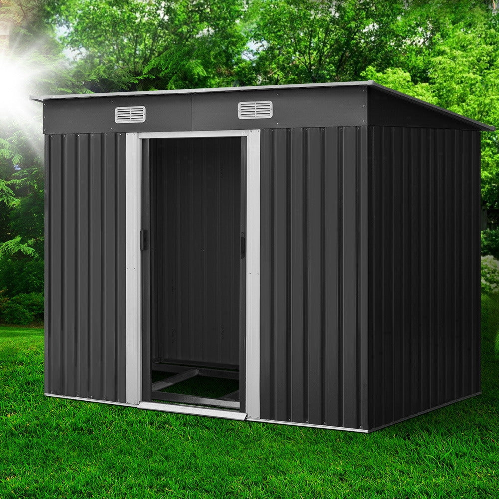 2.38X1.31M Garden Shed With Metal Base And Sliding Door