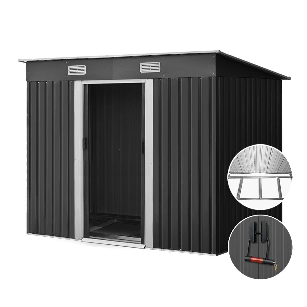 2.38X1.31M Garden Shed With Metal Base And Sliding Door