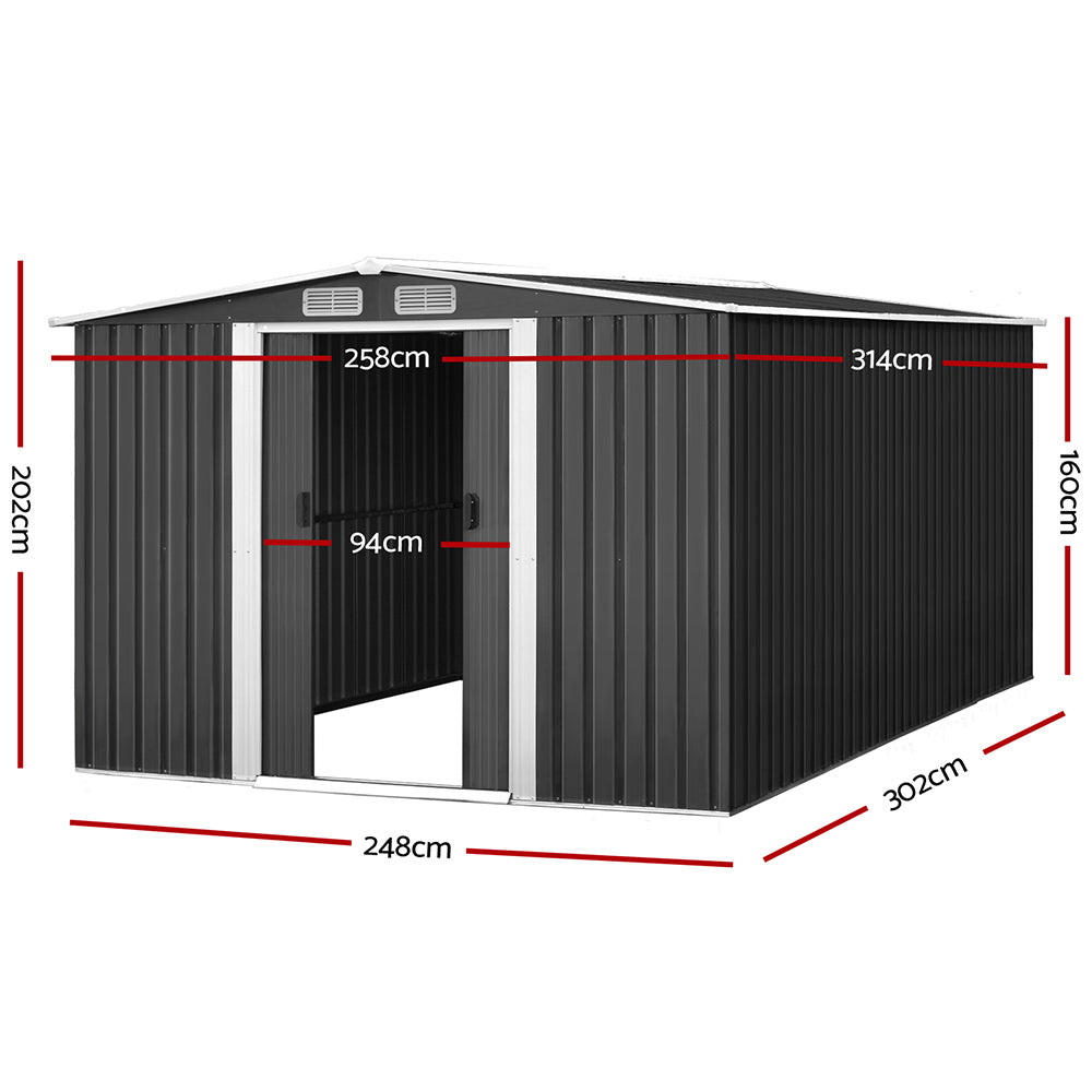 Garden Shed 2.58x3.14M w/Metal Base Sheds Outdoor Storage