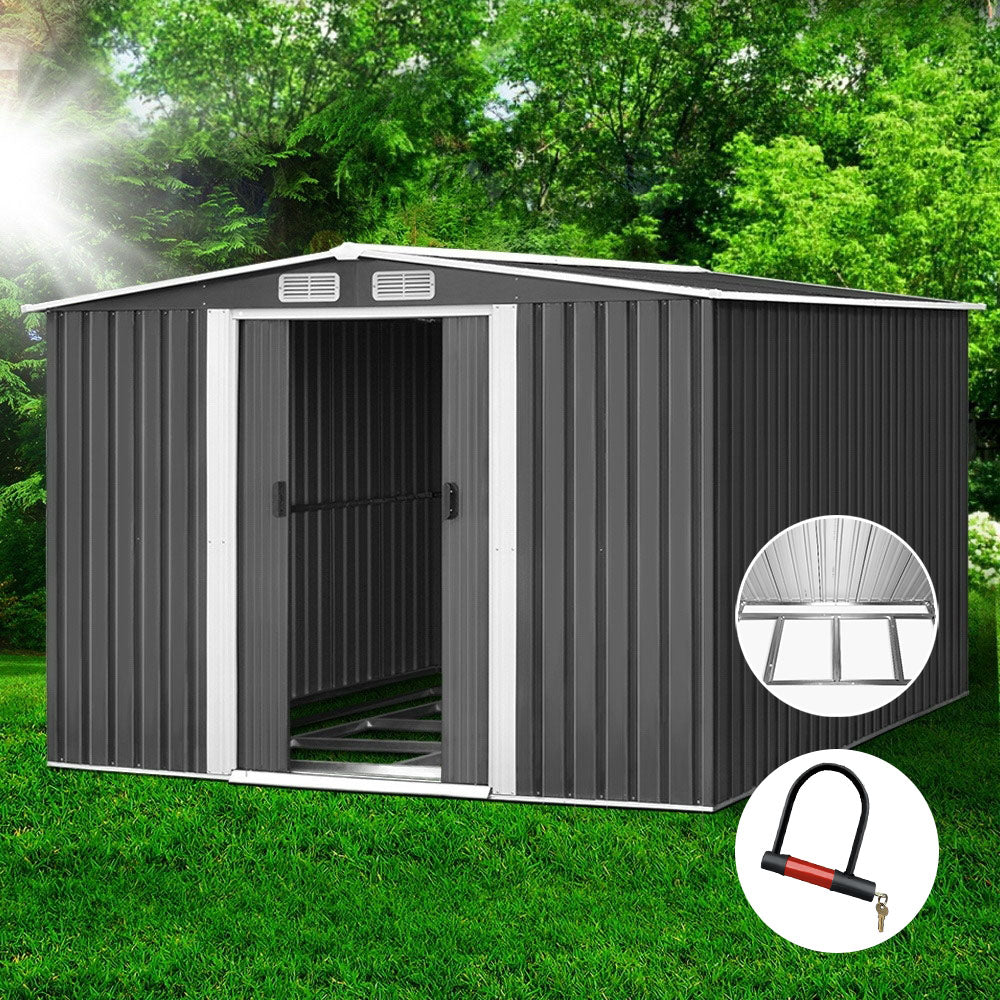 2.58X3.14M Garden Shed With Metal Base And Sliding Door