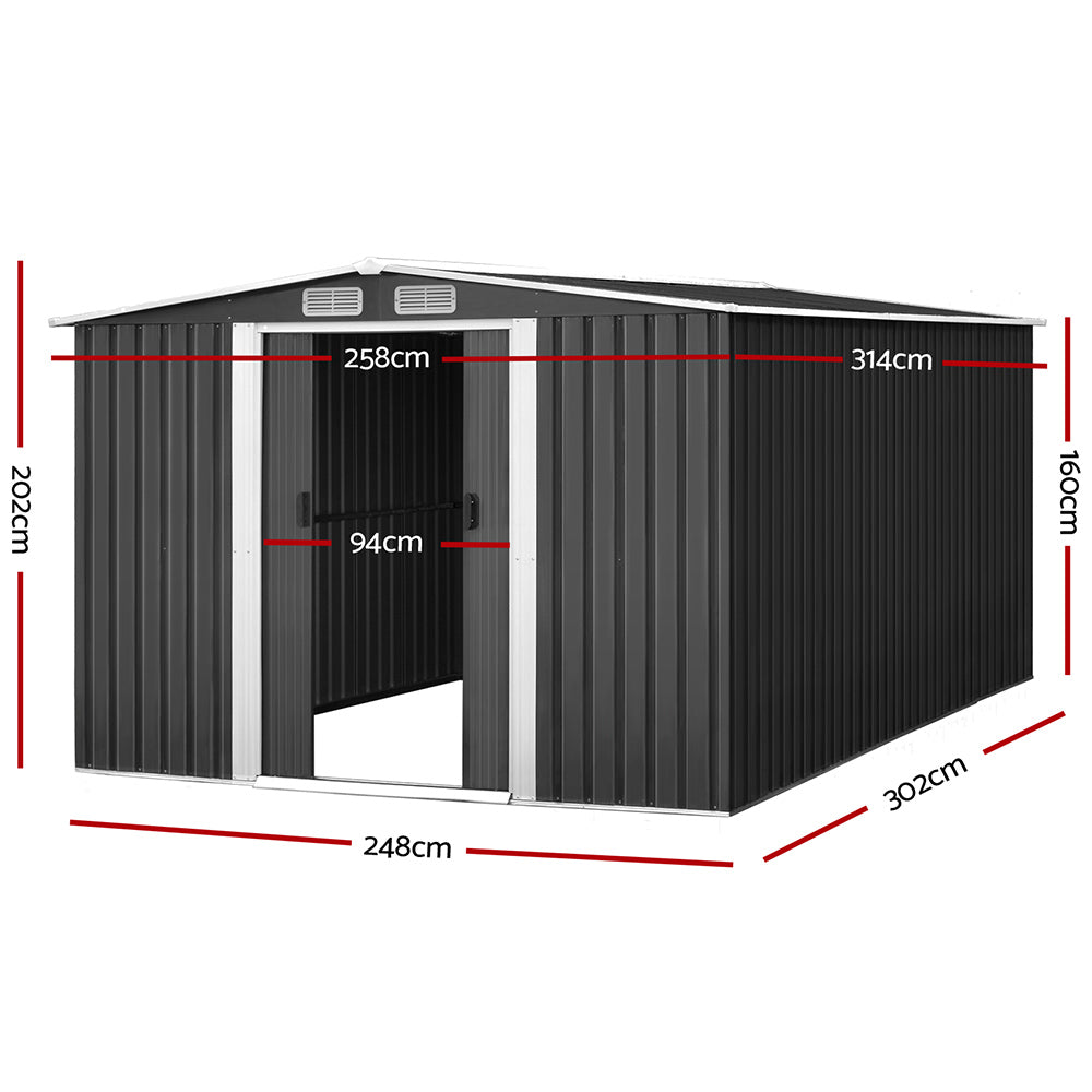 2.58X3.14M Garden Shed With Metal Base And Sliding Door