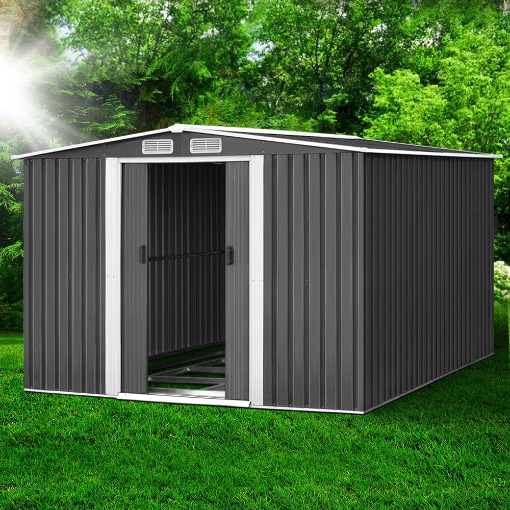 2.58X3.14M Garden Shed With Metal Base And Sliding Door