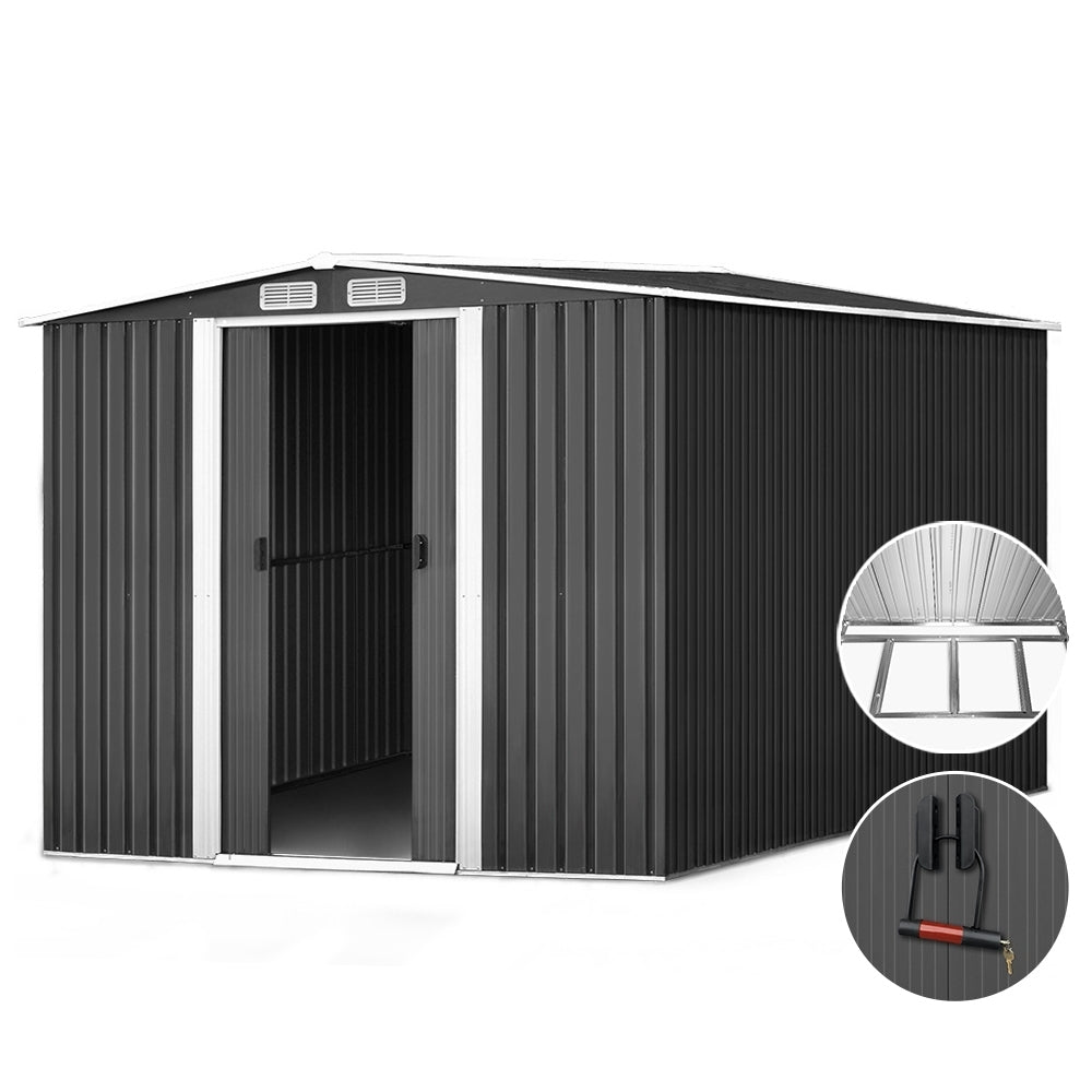 2.58X3.14M Garden Shed With Metal Base And Sliding Door