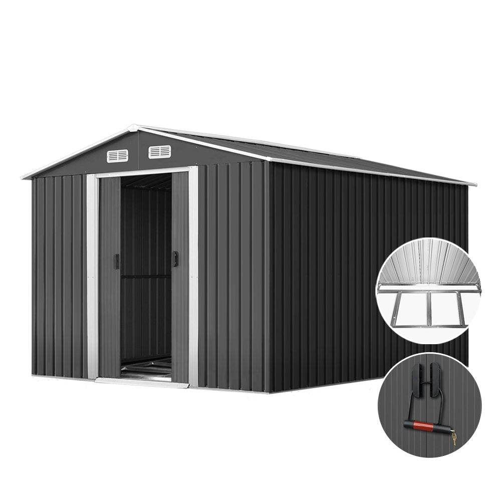 2.6X3.9M Garden Shed With Metal Base And Sliding Door