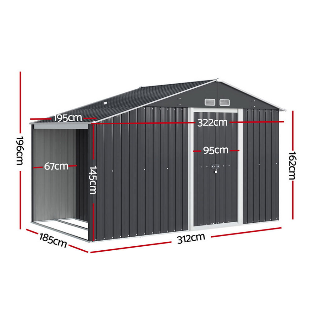 Garden Shed 3.22X1.96M Outdoor Storage Tool Workshop House Shelter | Sheds - photo 6