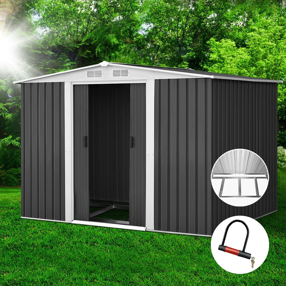 Garden Shed 2.58X2.07M W/Metal Base Sheds Outdoor Storage Double Door