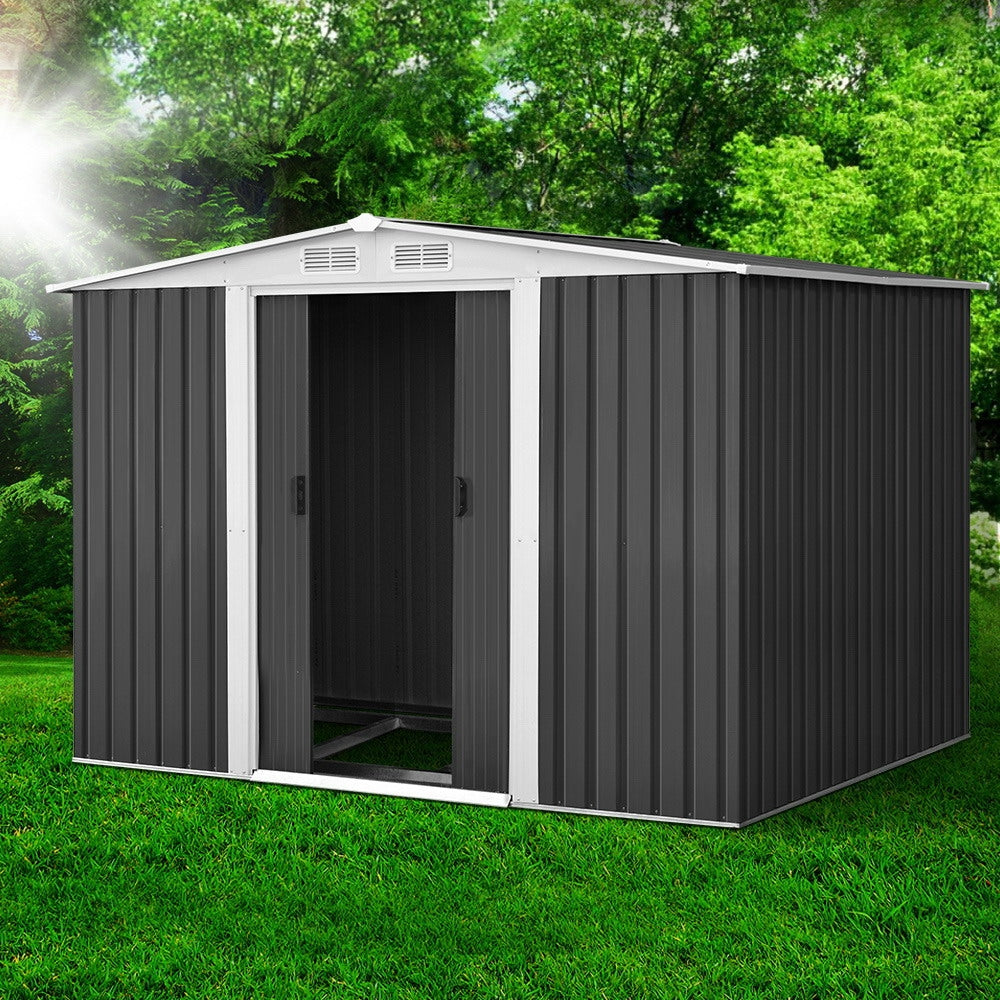 Garden Shed 2.58X2.07M W/Metal Base Sheds Outdoor Storage Double Door