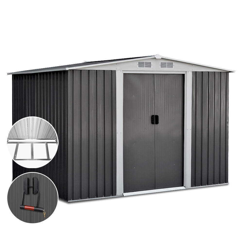 Garden Shed 2.58X2.07M W/Metal Base Sheds Outdoor Storage Double Door