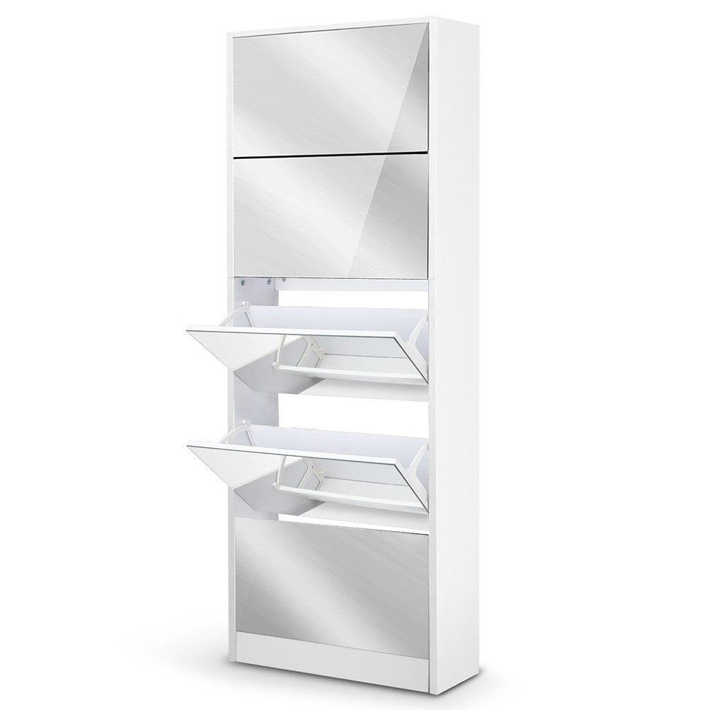 Shoe Rack Cabinet Mirror 25 Pairs White