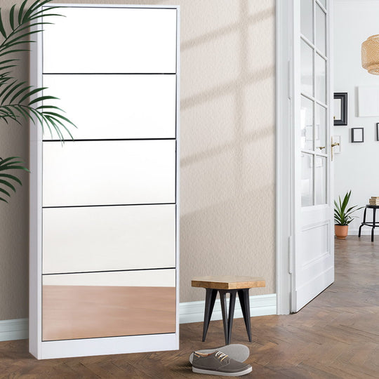 Shoe Rack Cabinet Mirror 25 Pairs White | White colour