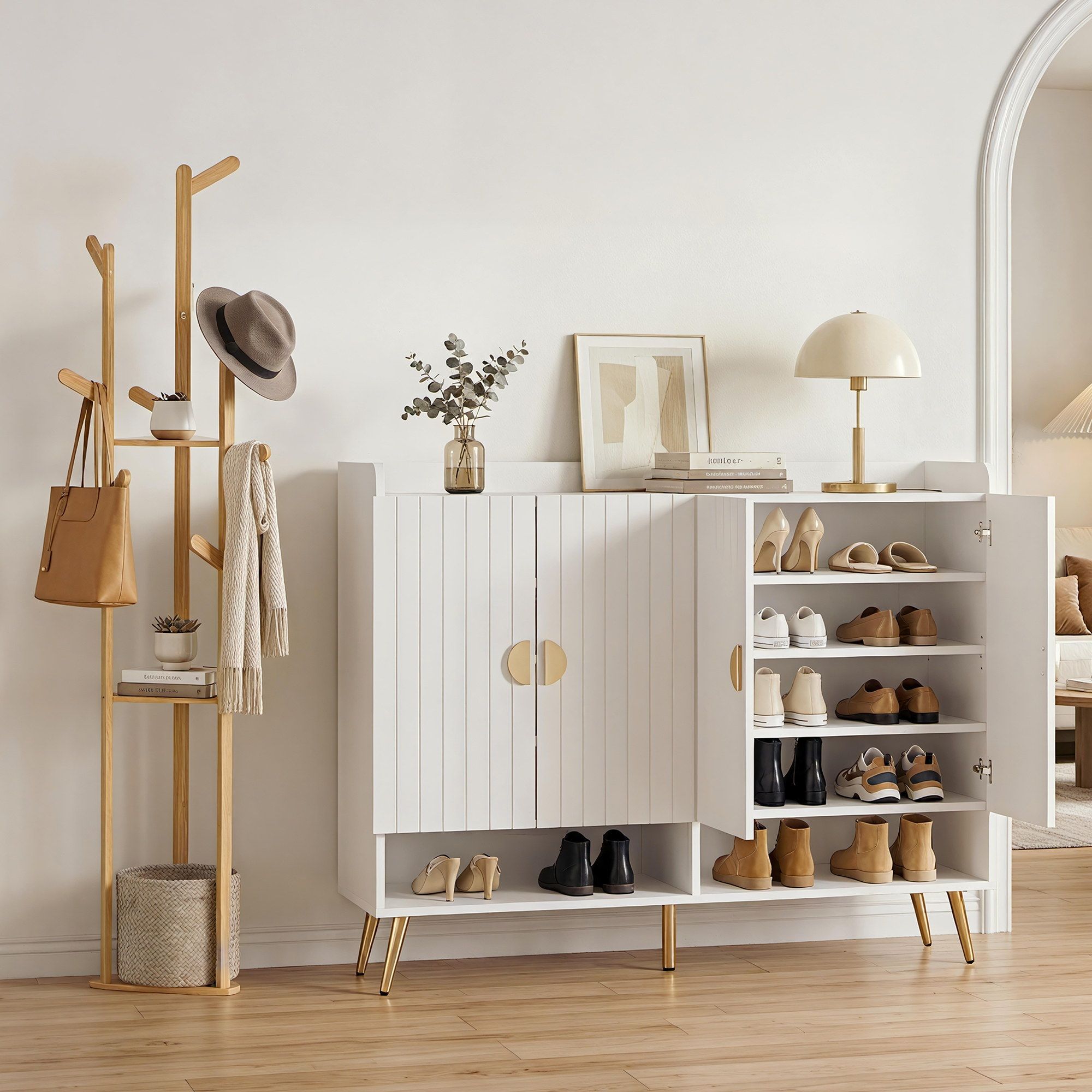 Artiss Shoe Cabinet Clothes Rack Storage Set White | Simpledeals