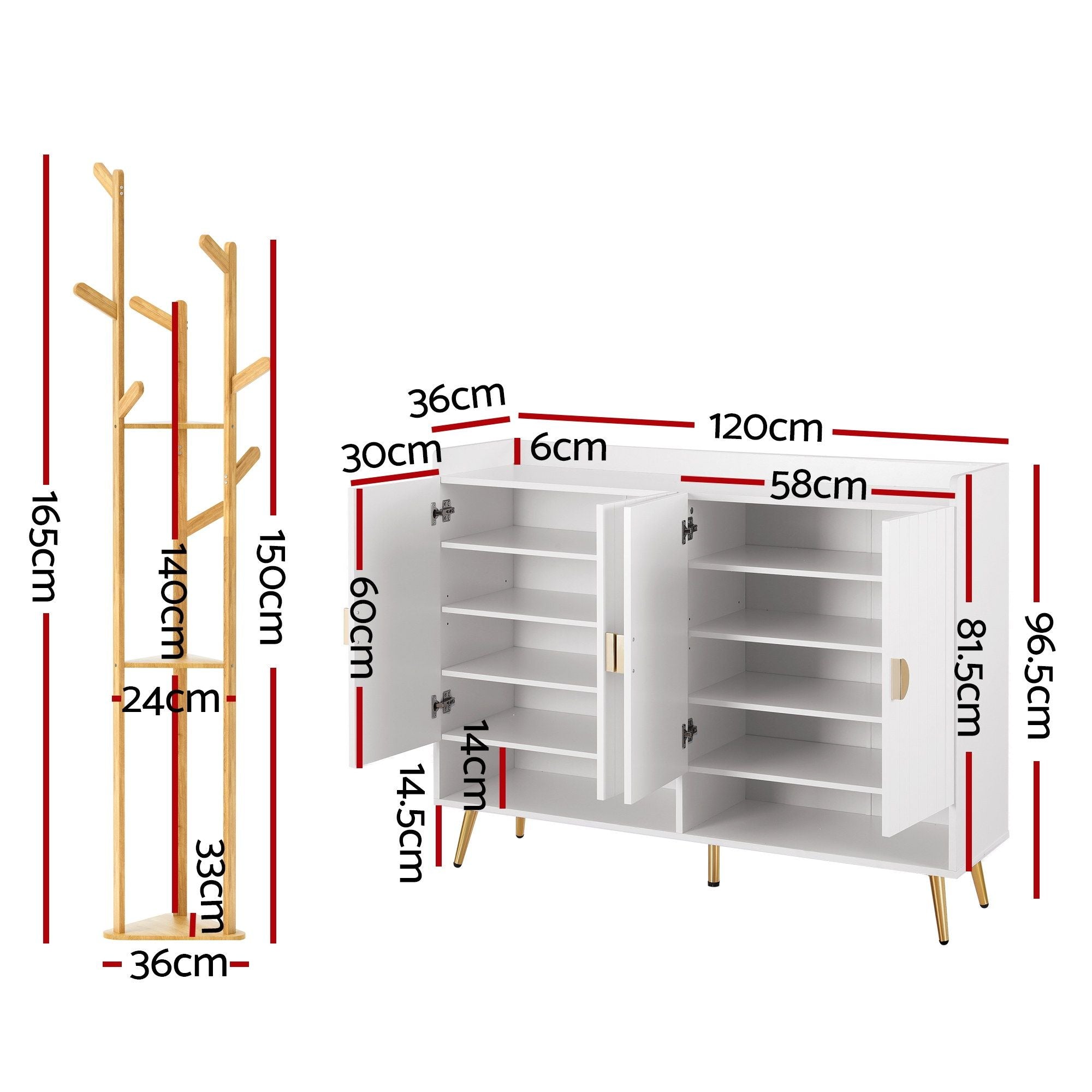 Artiss Shoe Cabinet Clothes Rack Storage Set White | Simpledeals