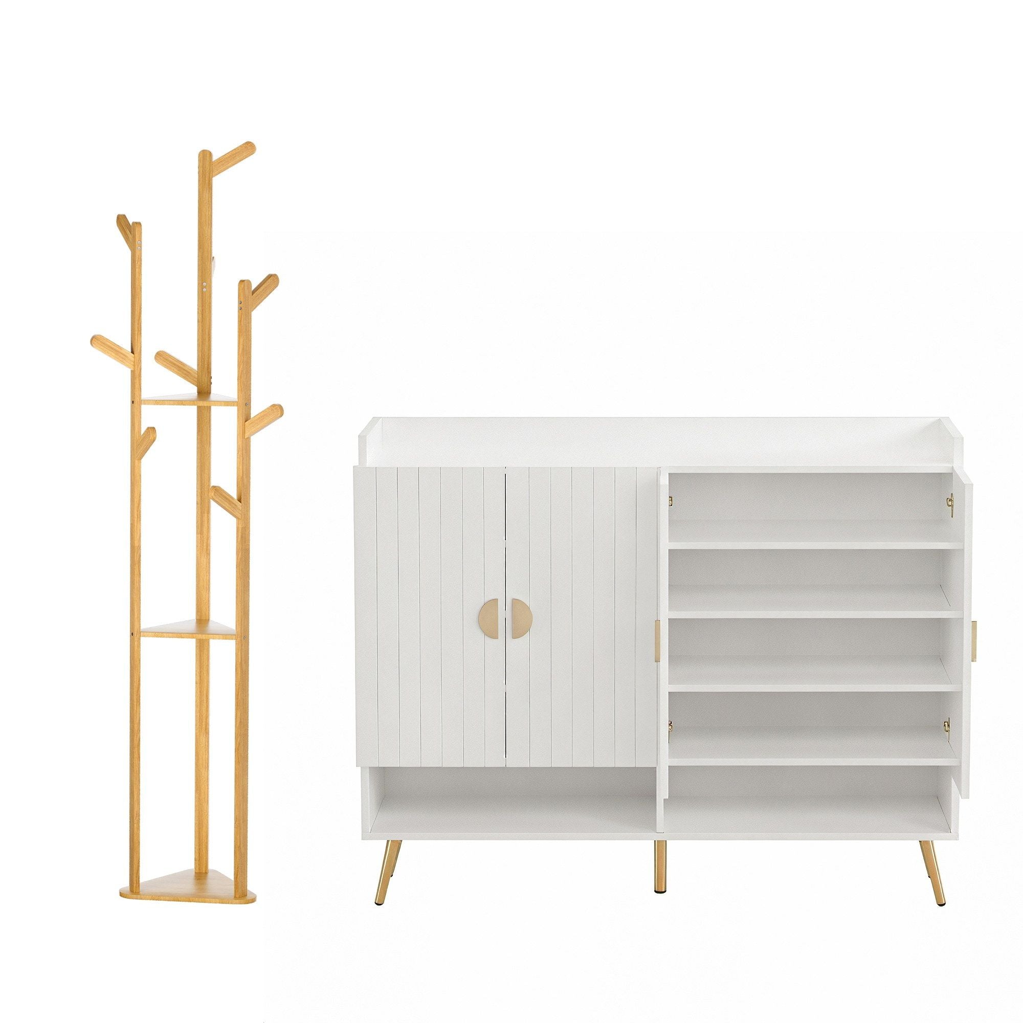 Artiss Shoe Cabinet Clothes Rack Storage Set White | Simpledeals