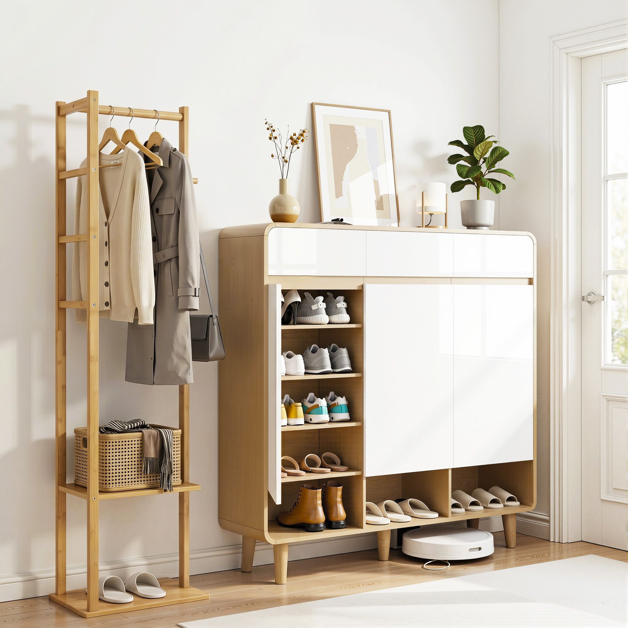 Shoe Cabinet Clothes Rack Storage Set | Simpledeals