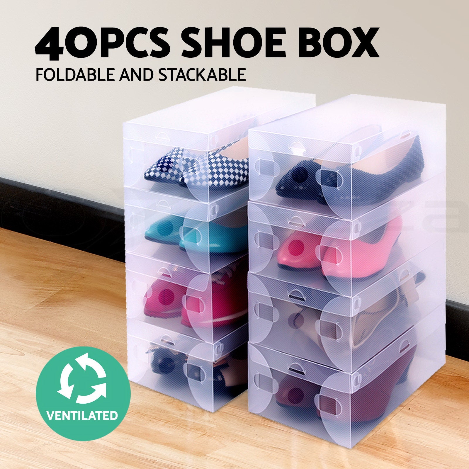 40X Shoe Box Storage Clear Case Foldable Stackable