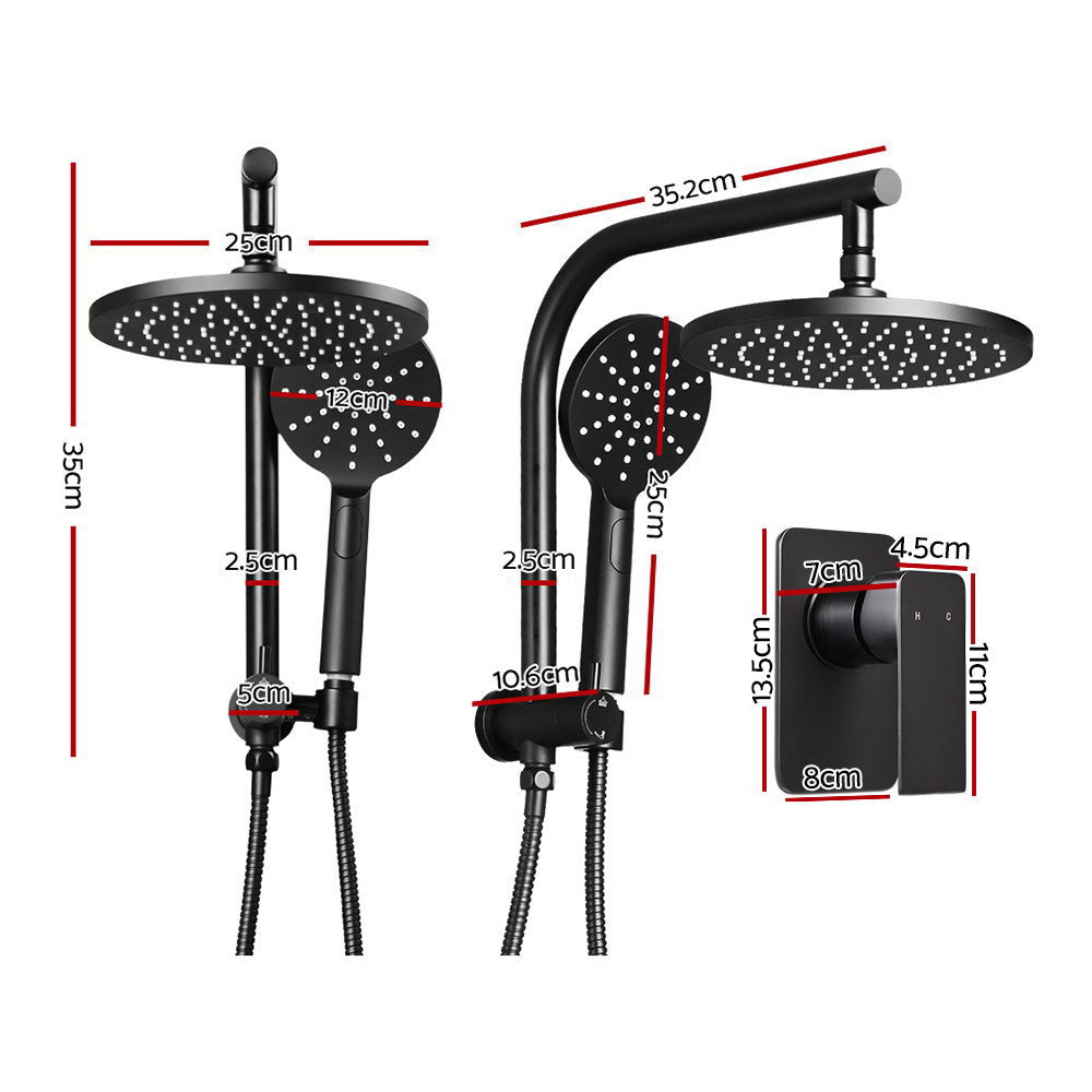 Black Handheld Round High Pressure Rain Shower Head Set With Mixer Tap