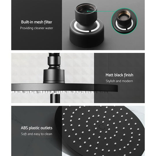 Black Handheld Round High Pressure Rain Shower Head Set With Mixer Tap - Wels Inch Bathroom Spray