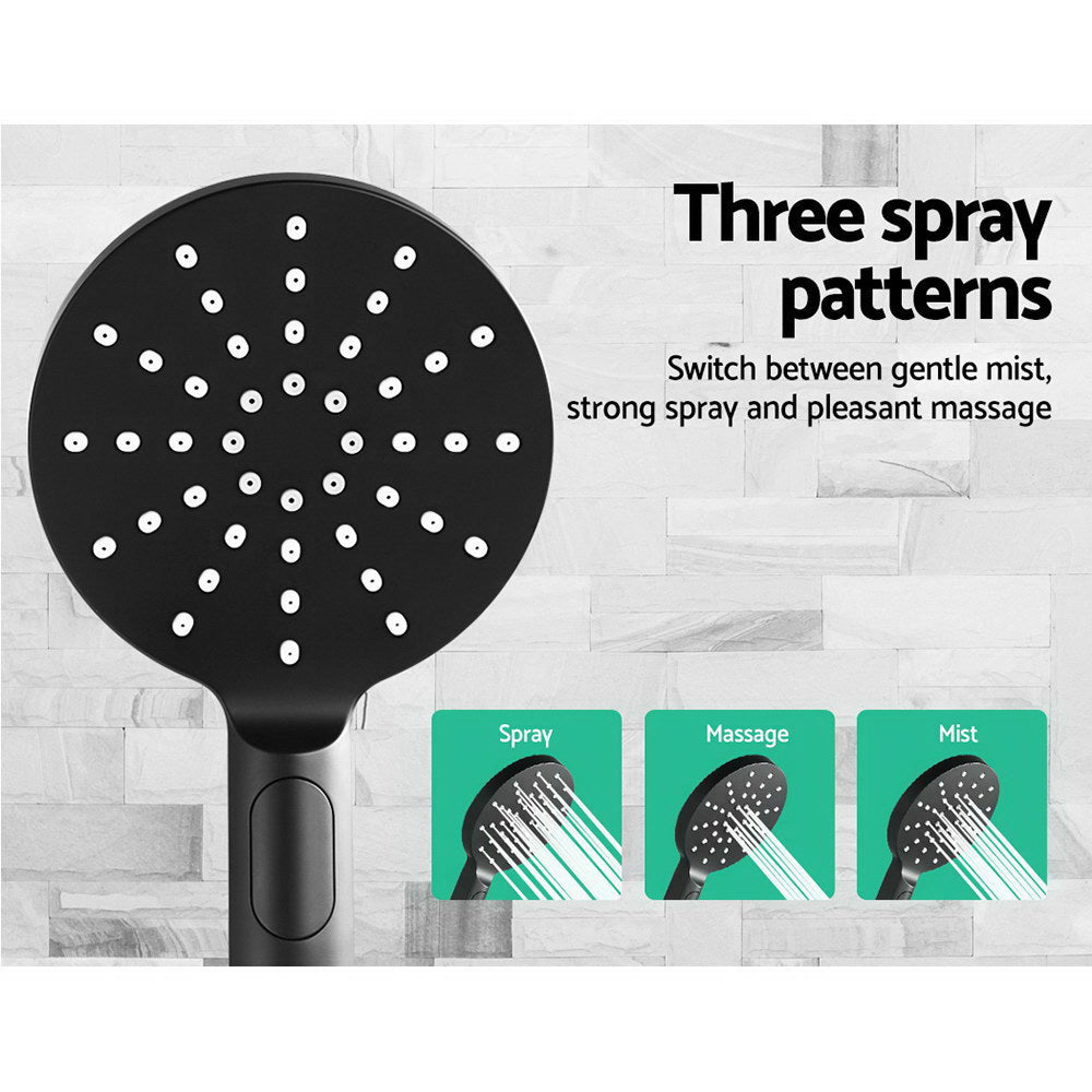 Black Handheld Round High Pressure Rain Shower Head Set With Mixer Tap