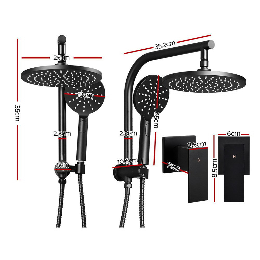 Black Handheld Round High Pressure Rain Shower Head Set With Twins Tap
