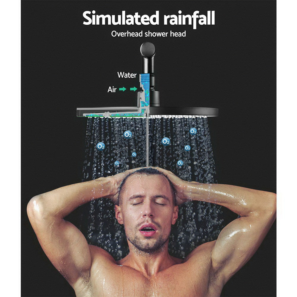 Black Handheld Round High Pressure Rain Shower Head Set With Twins Tap