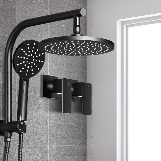 Black colour - Black Handheld Round High Pressure Rain Shower Head Set With Twins Tap