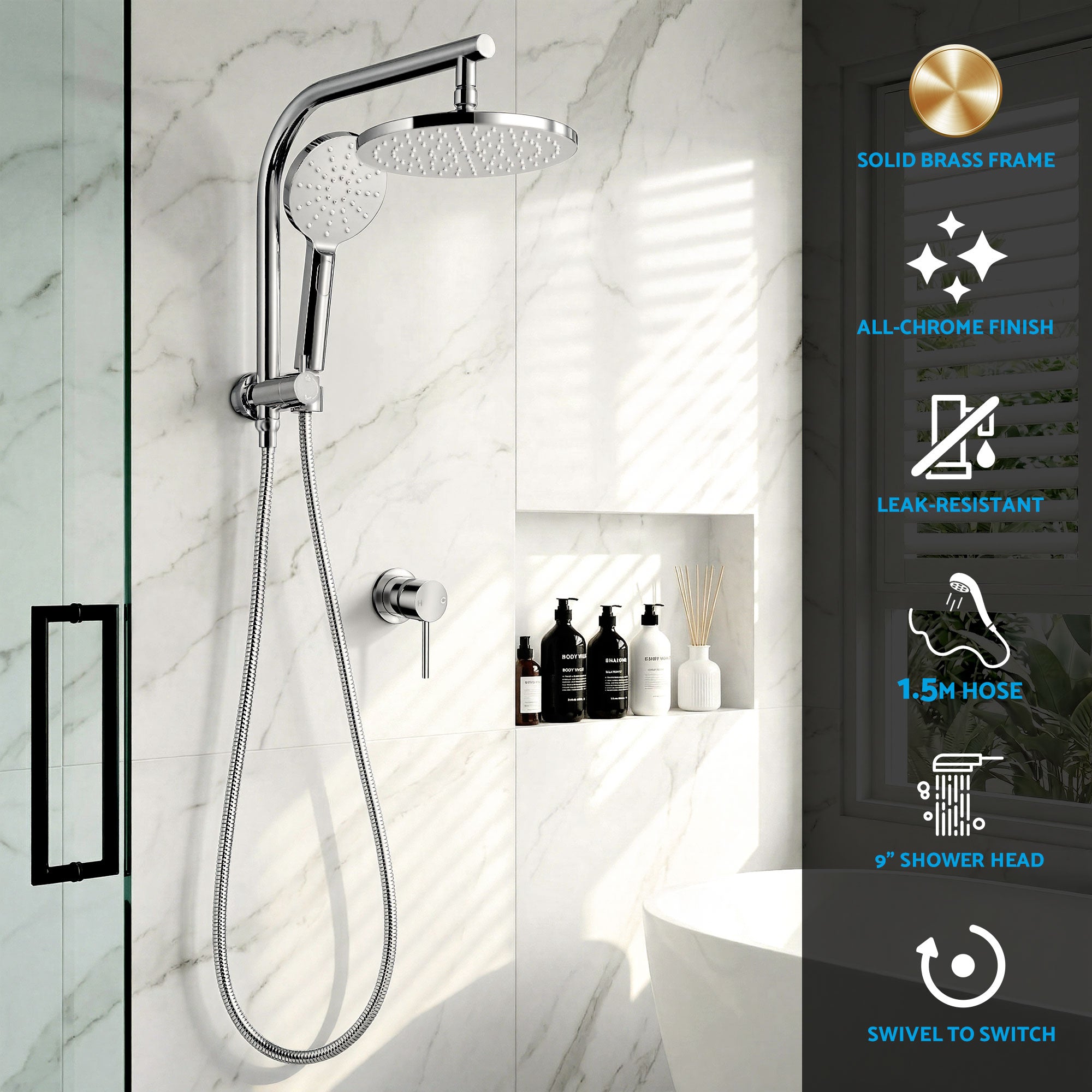 9 Inch Rain Shower Head Set Handheld Chrome | Simpledeals