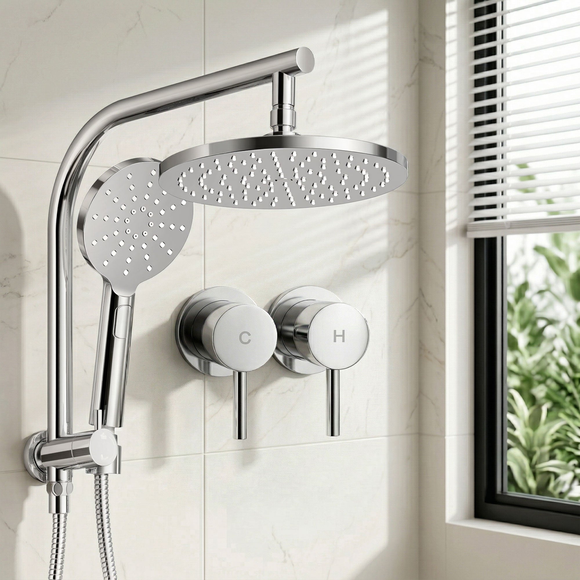 9 Inch Rain Shower Head Set Handheld Chrome | Simpledeals