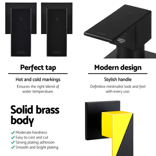 Shower Twins Tap Wall Bath Taps Brass Hot Cold Basin Bathroom Black - Mixer Head Mat