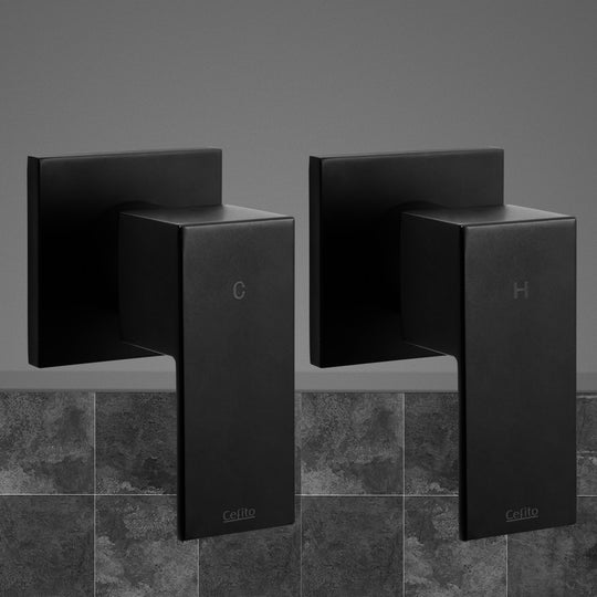 Black colour - Shower Twins Tap Wall Bath Taps Brass Hot Cold Basin Bathroom Black