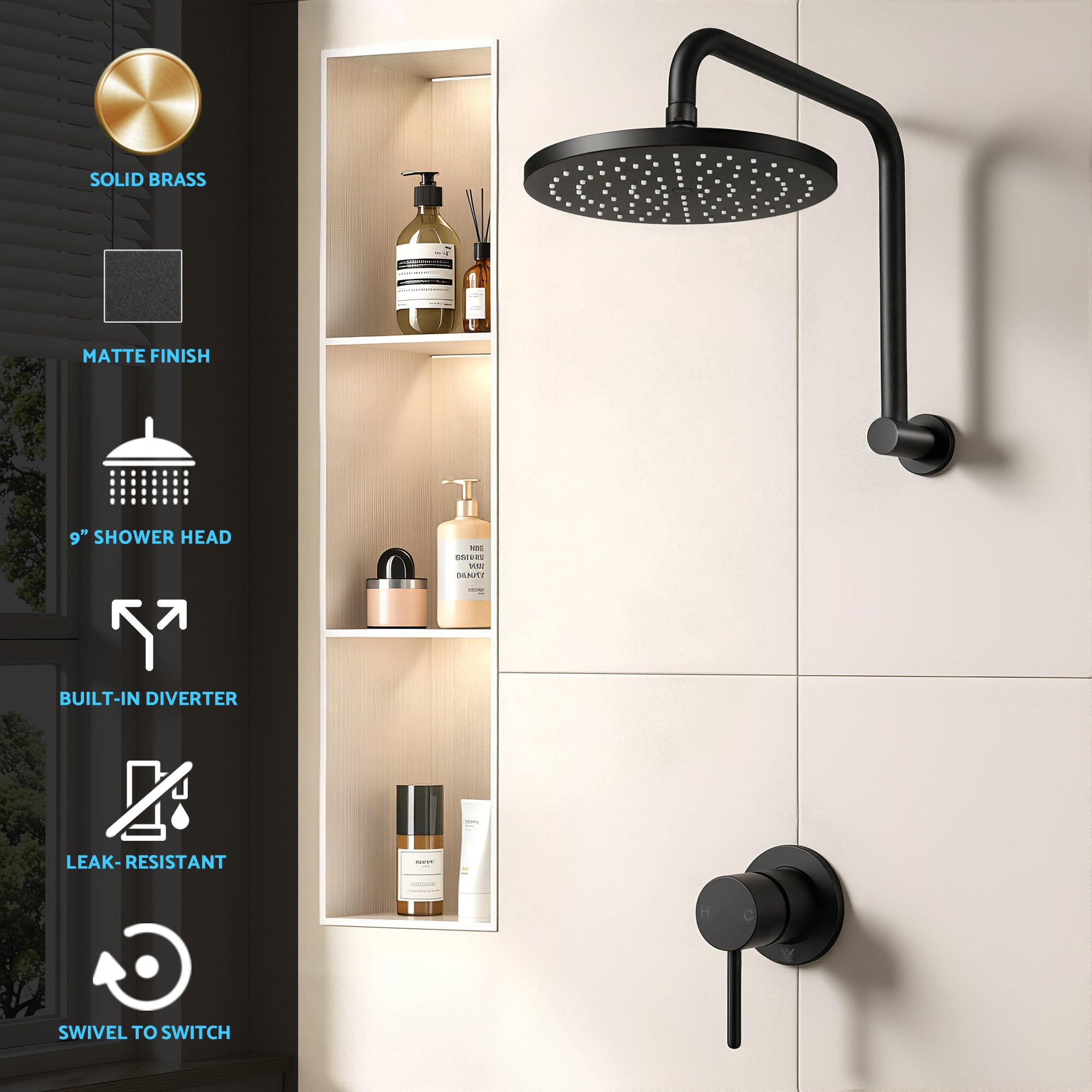 9 Inch Rain Shower Head Wall Mixer Combo | Simpledeals