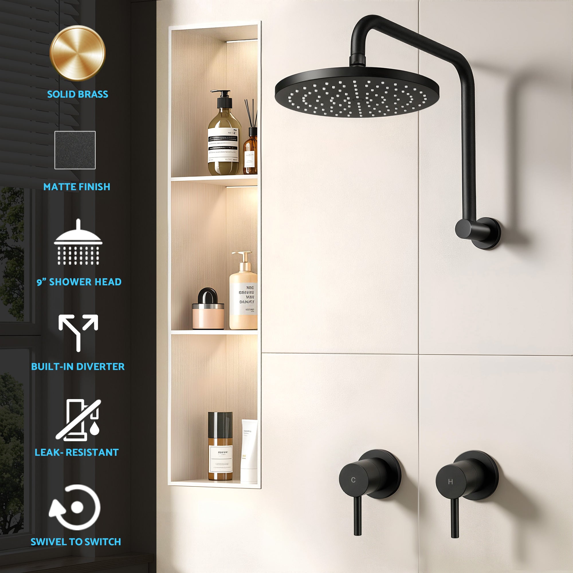 9 Inch Rain Shower Head Wall Tap Set | Simpledeals