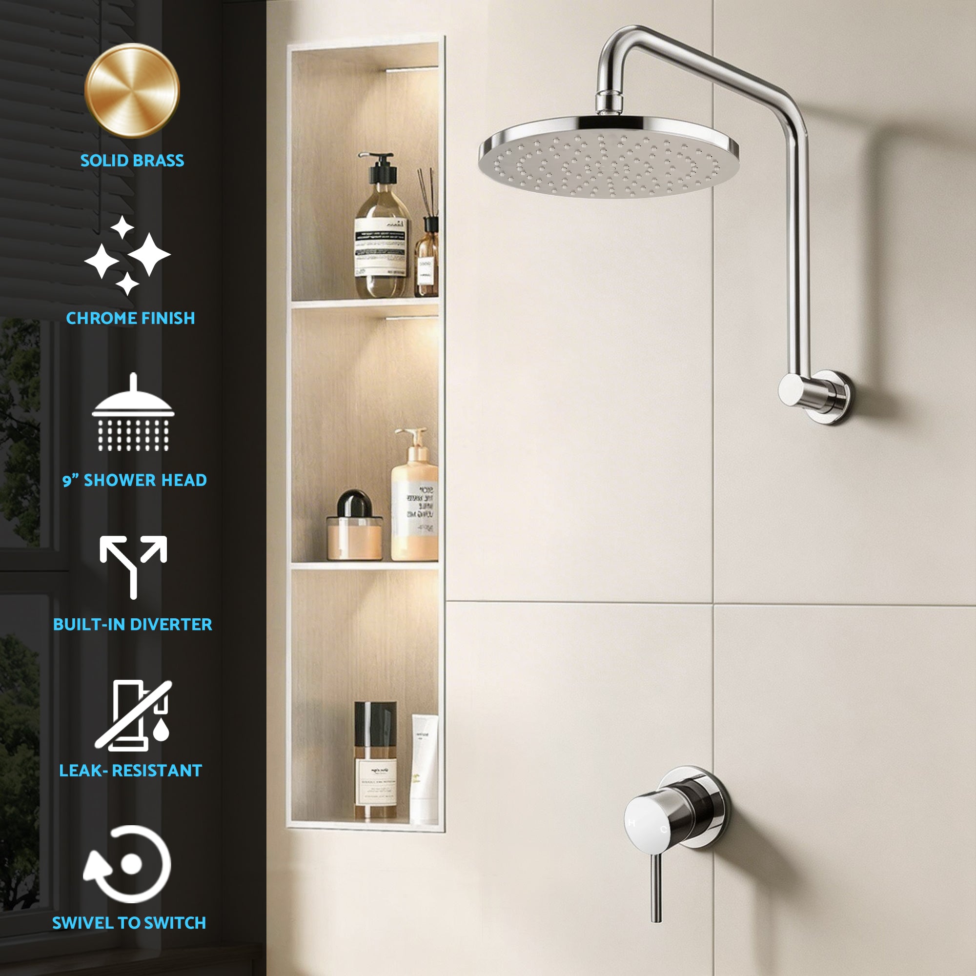 9 Inch Rain Shower Head Wall Mixer Combo | Simpledeals