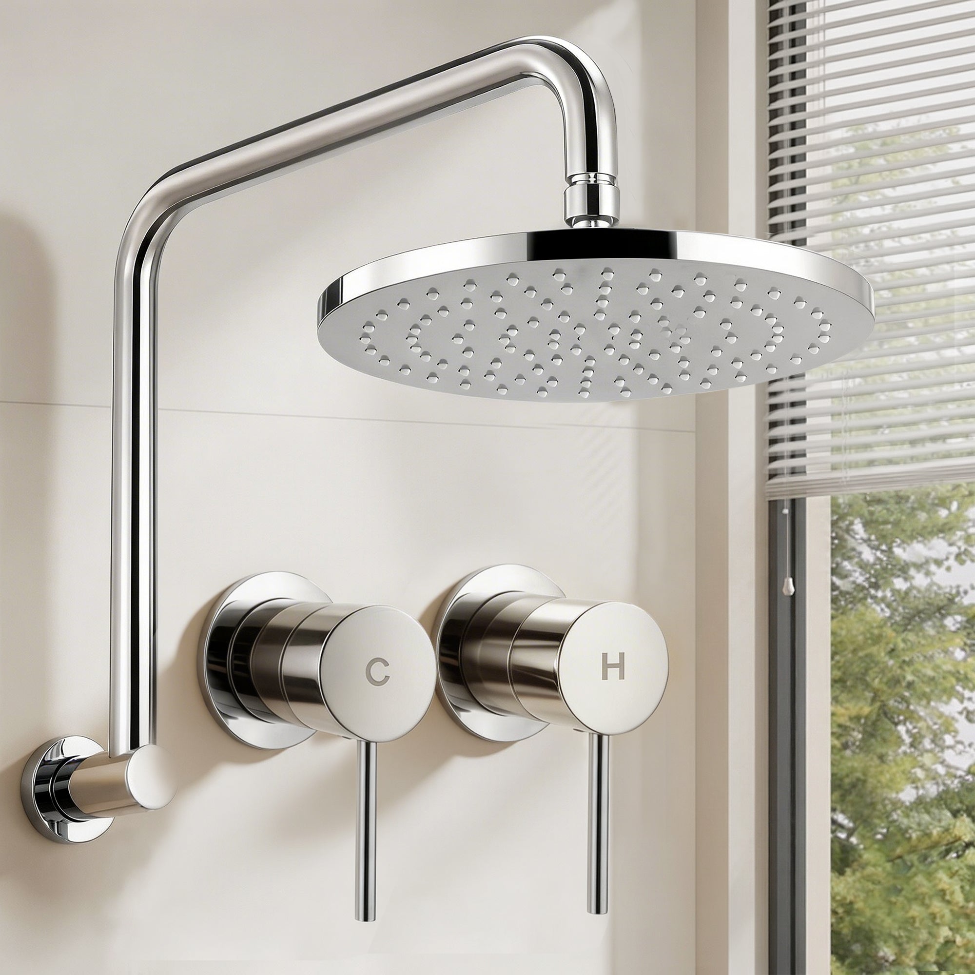 9 Inch Rain Shower Head Wall Tap Set Silver | Simpledeals