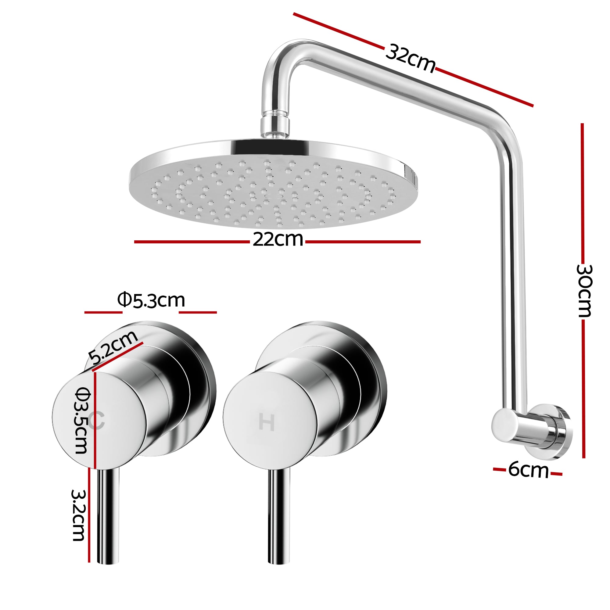 9 Inch Rain Shower Head Wall Tap Set Silver | Simpledeals