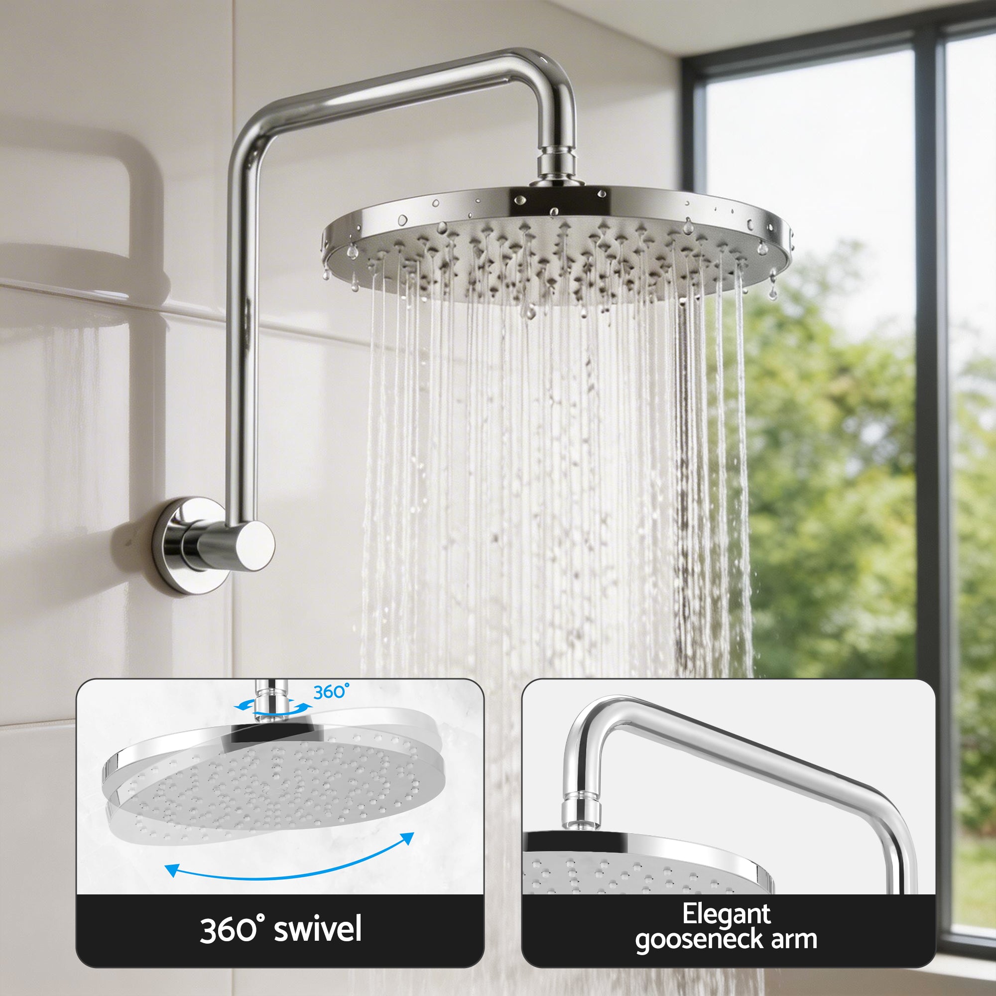 9 Inch Rain Shower Head Wall Tap Set Silver | Simpledeals
