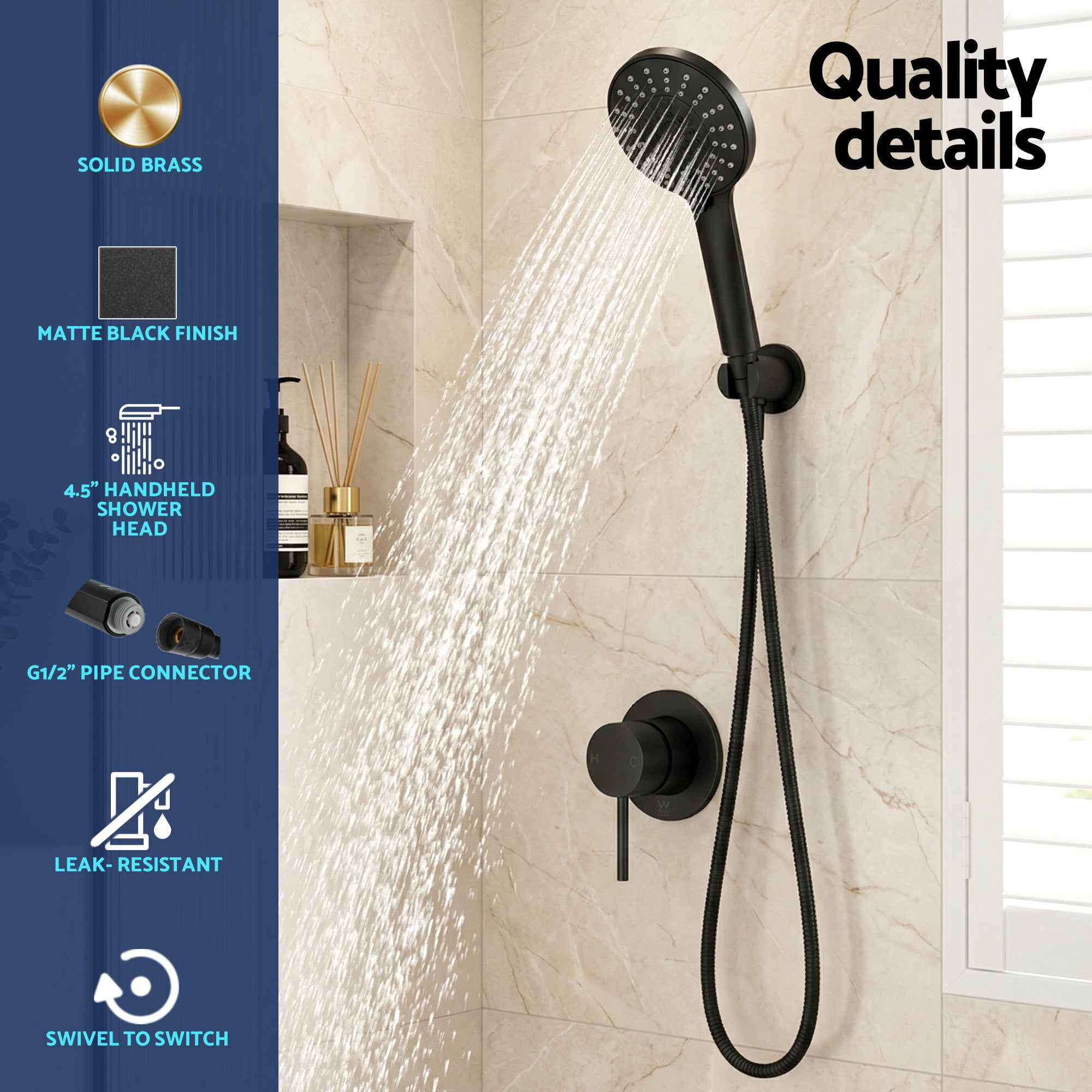 Handheld Shower Head Round 4.5" Bathroom Mixer | Simpledeals