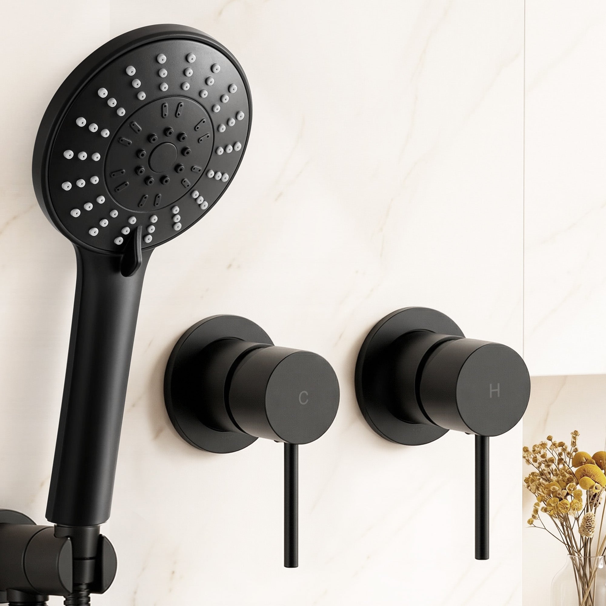 Handheld Shower Head 4.5" Round 5 Spray Matte Black | Simpledeals