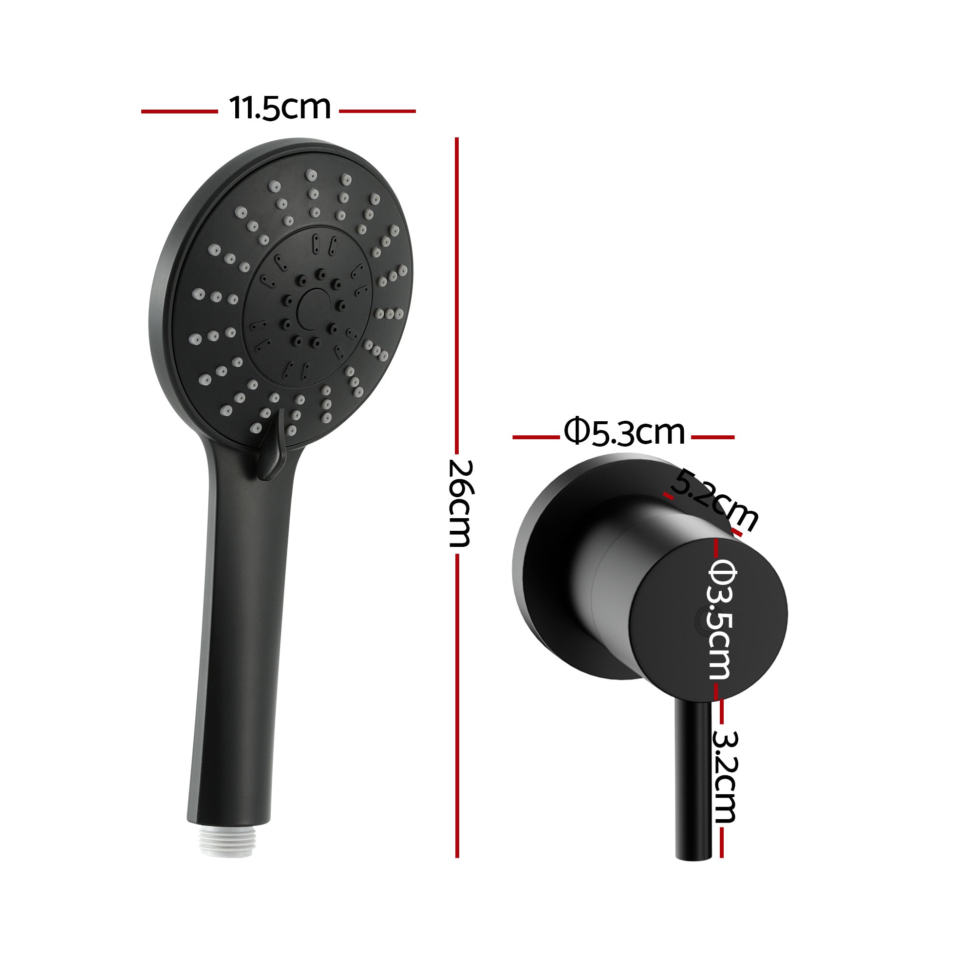 Handheld Shower Head 4.5" Round 5 Spray Matte Black | Simpledeals