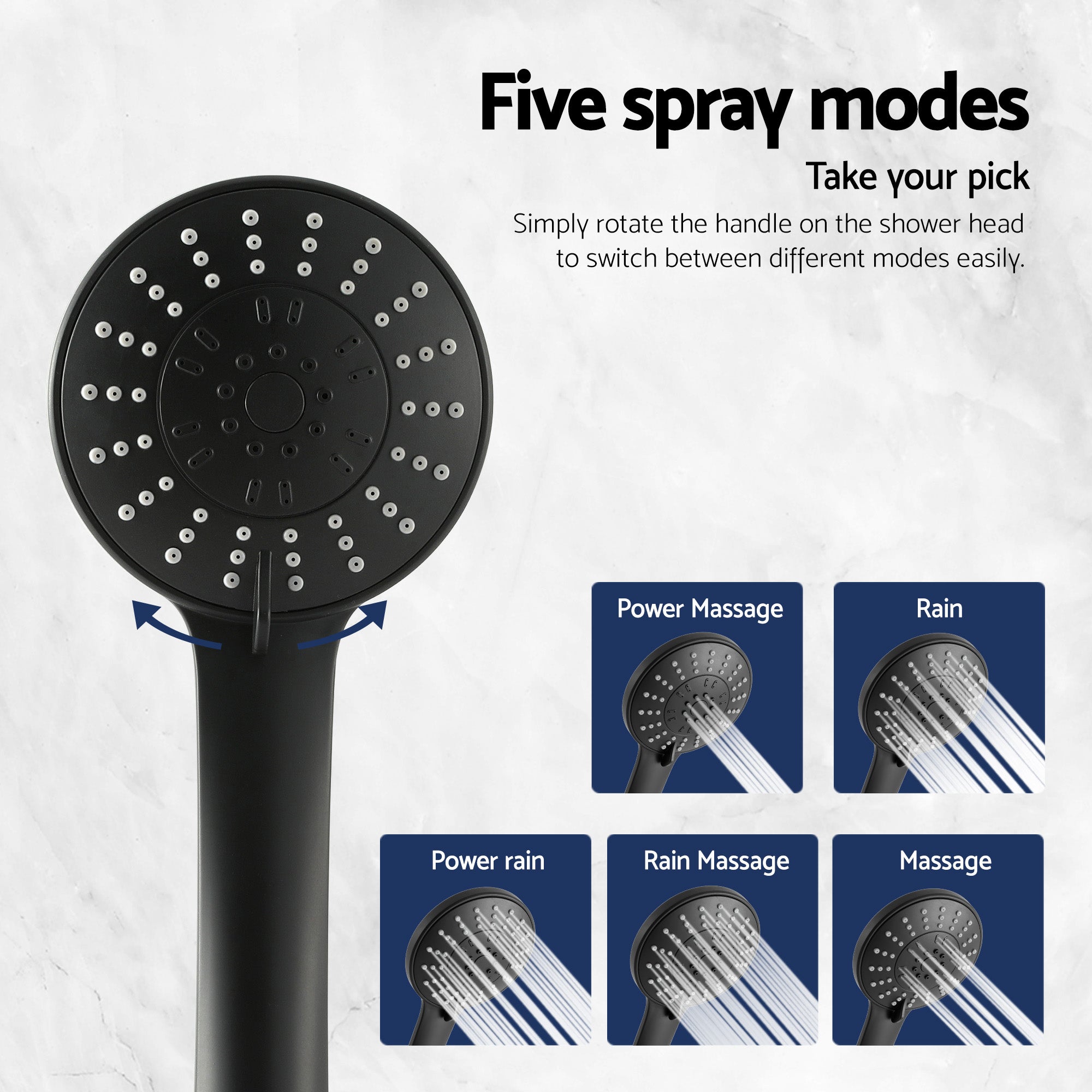 Handheld Shower Head 4.5" Round 5 Spray Matte Black | Simpledeals