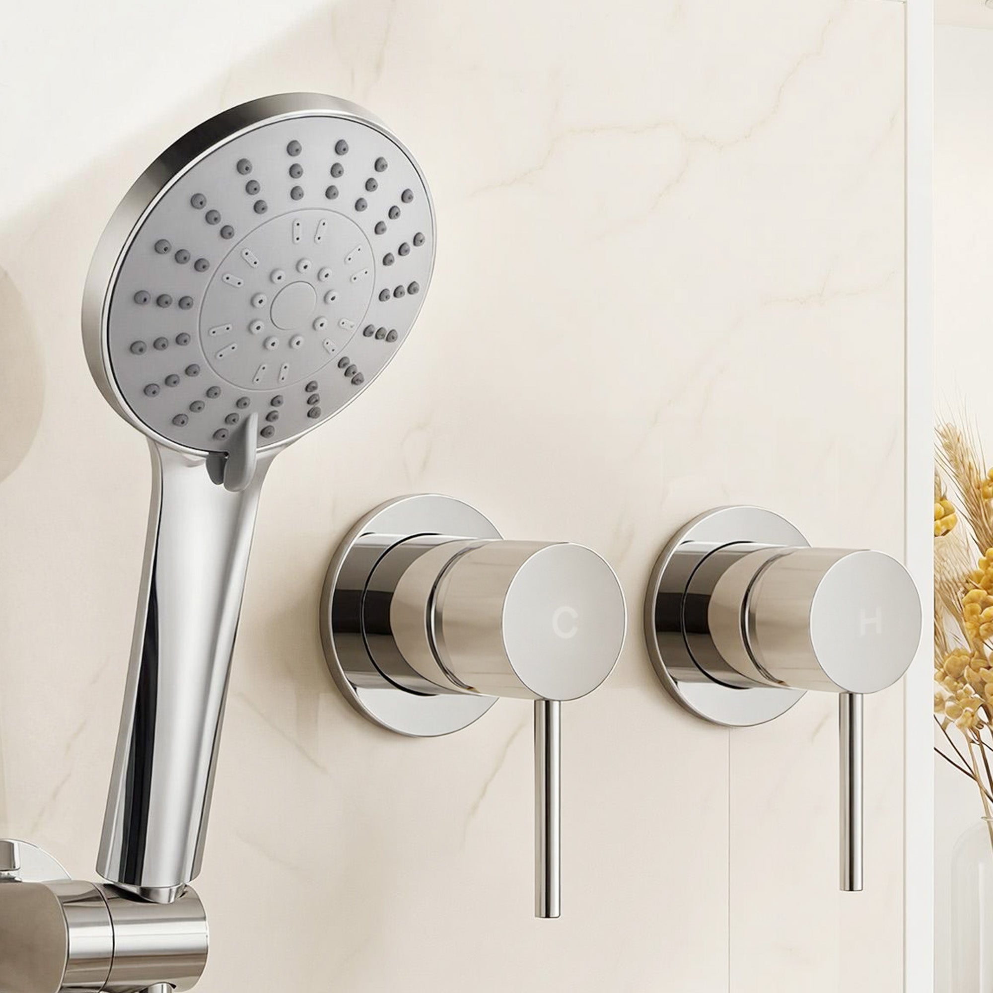 Handheld Shower Head Round 4.5 Inch 5 Mode Silver | Simpledeals