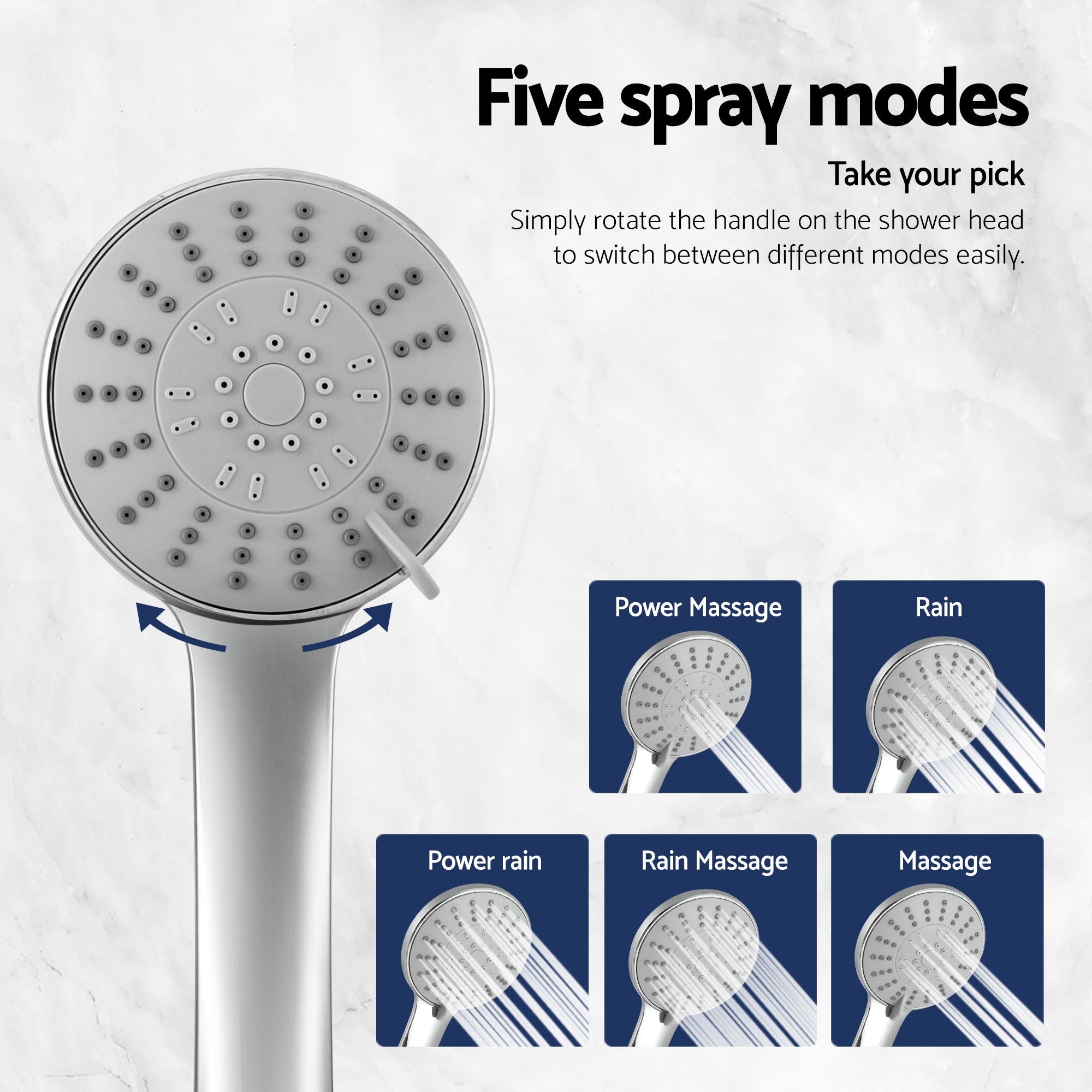 Handheld Shower Head Round 4.5 Inch 5 Mode Silver | Simpledeals