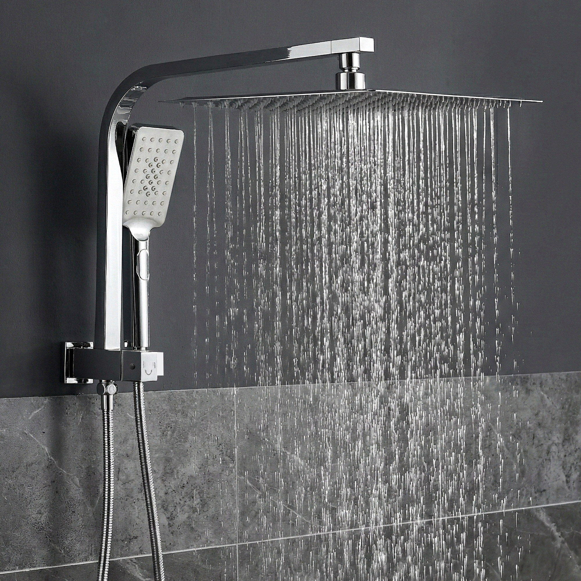 12 Inch Rain Shower Head Set with 3 Mode Handheld Brass Chrome