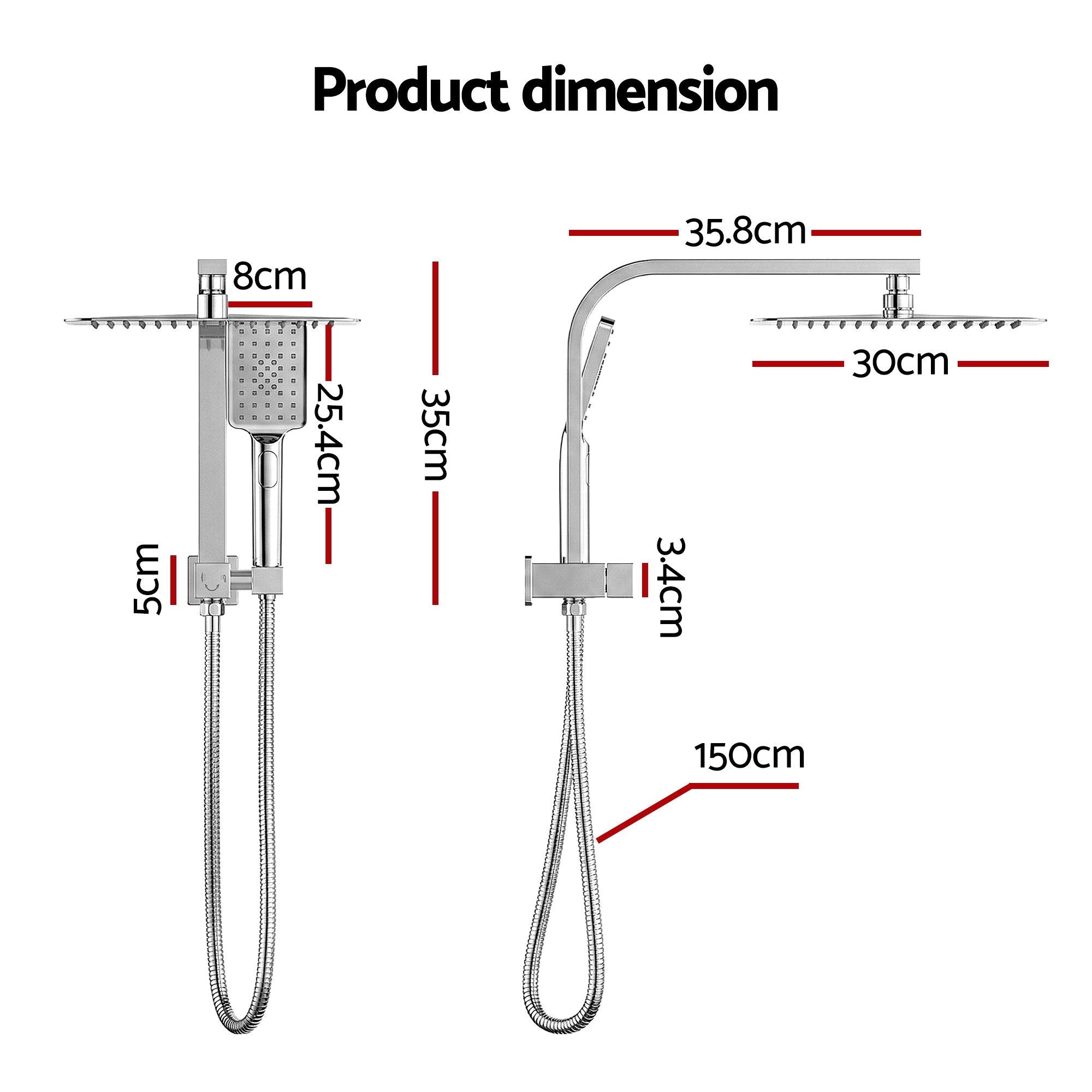12 Inch Rain Shower Head Set with 3 Mode Handheld Brass Chrome