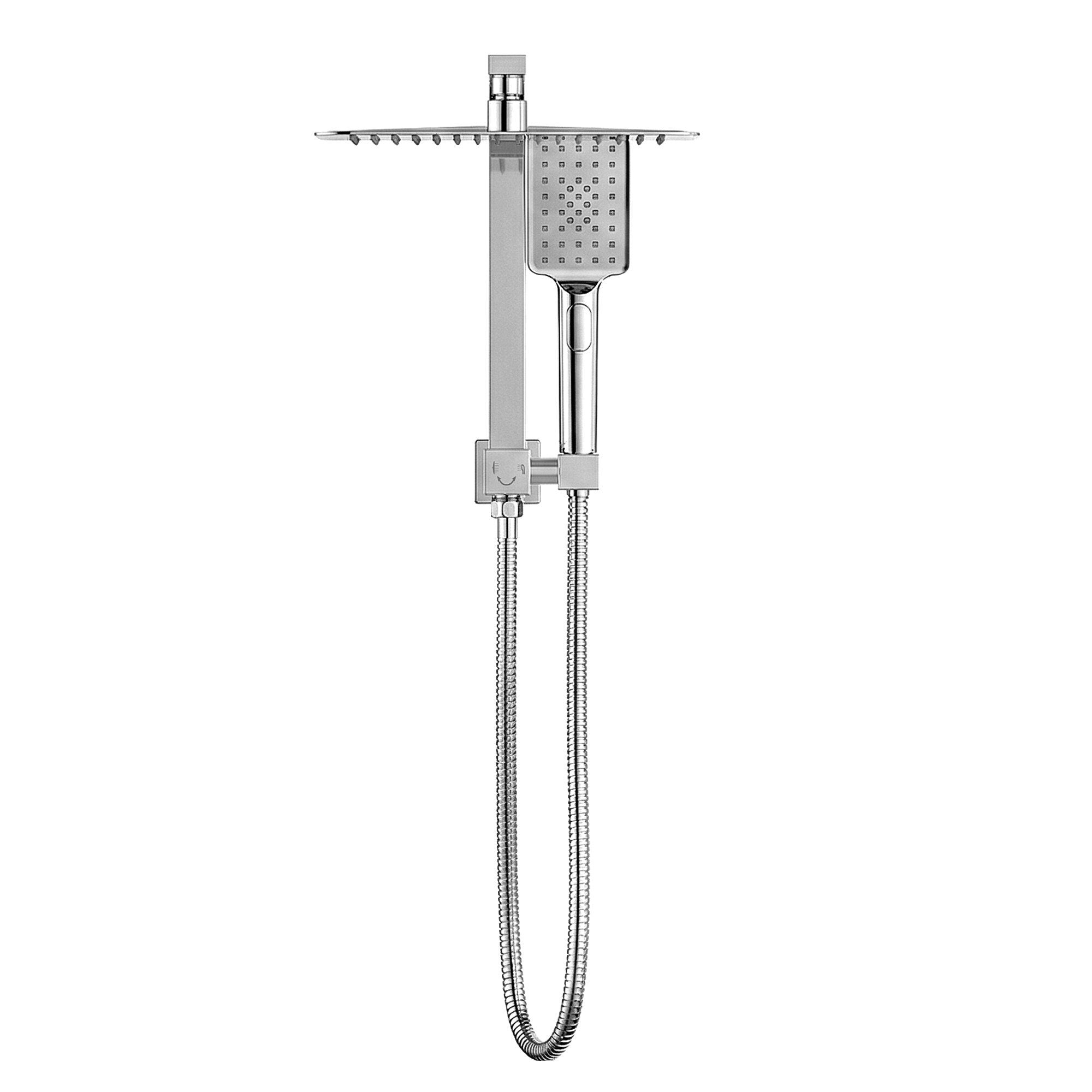 12 Inch Rain Shower Head Set with 3 Mode Handheld Brass Chrome