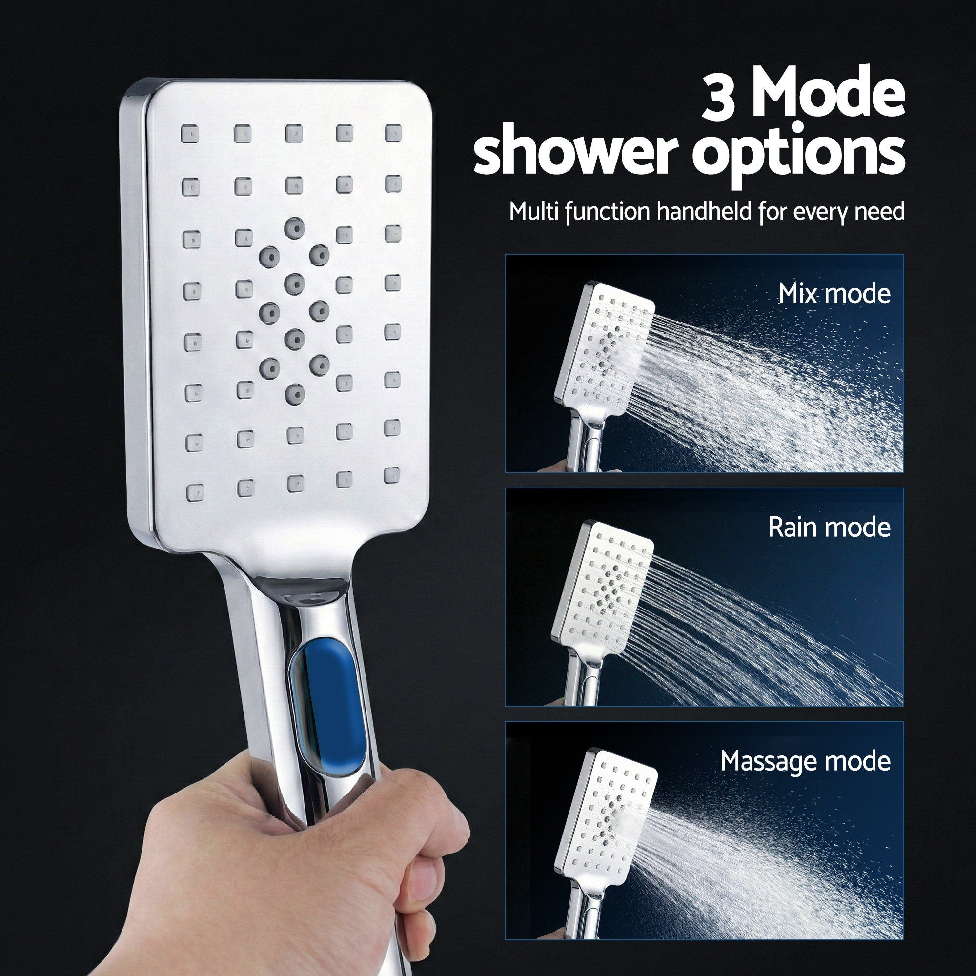12 Inch Rain Shower Head Set with 3 Mode Handheld Brass Chrome