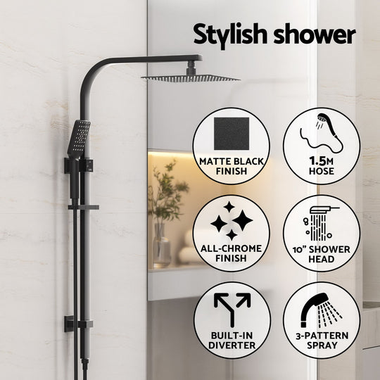 10'' Rain Shower Head Set Handheld Square High Pressure Black