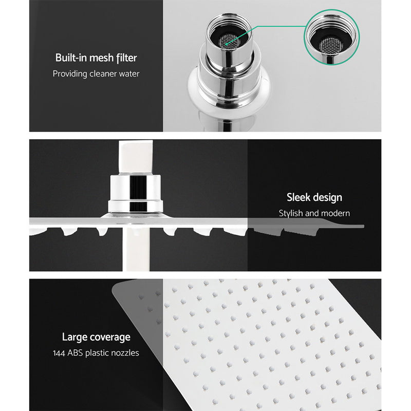 10'' Rain Shower Head Set Handheld Square High Pressure Chrome - Wels Bathroom Dual Heads