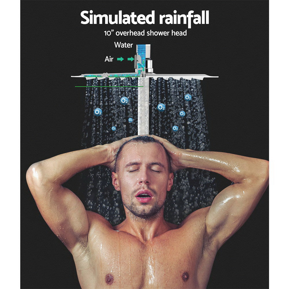 10'' Rain Shower Head Set Handheld Square High Pressure Mixer Tap Chrome