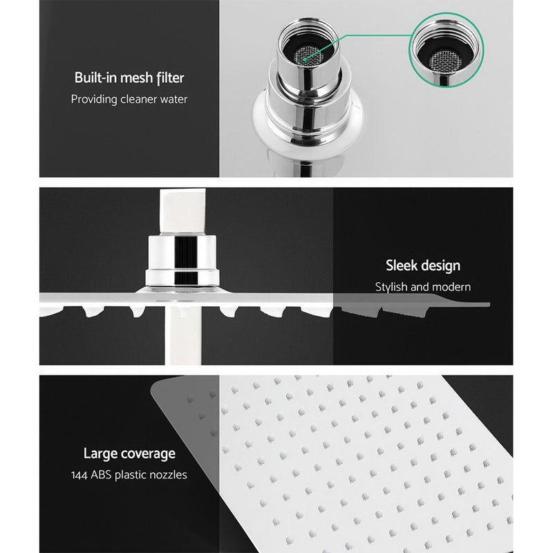 10'' Rain Shower Head Set Handheld Square High Pressure Twins Tap Chrome - Wels Bathroom Dual Heads